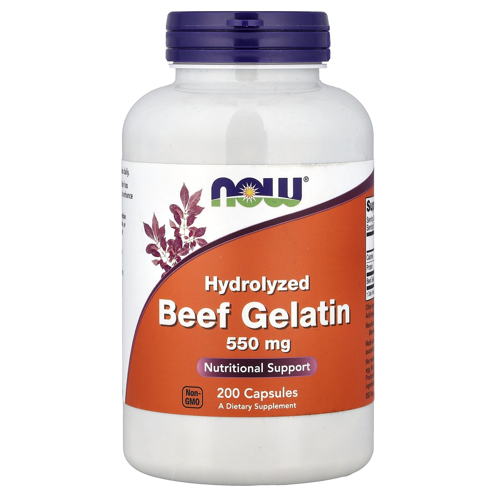 Now Foods Hydrolyzed Beef Gelatin 550 mg 200 Capsules GMP Quality Assured