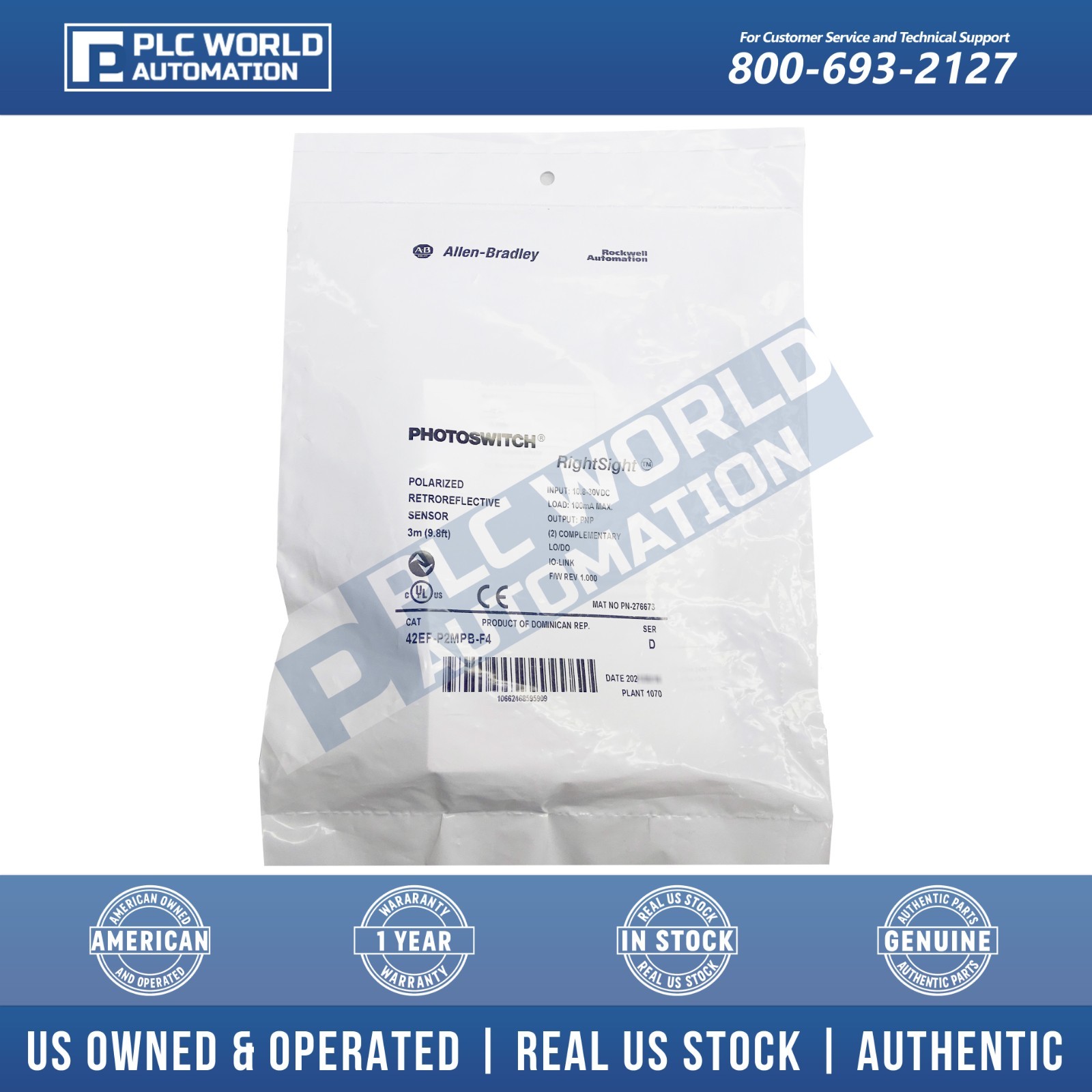 Allen Bradley 42EF-P2MPB-F4 Ser D Photoelectric Sensor, DC 2 LO/DO, New Sealed