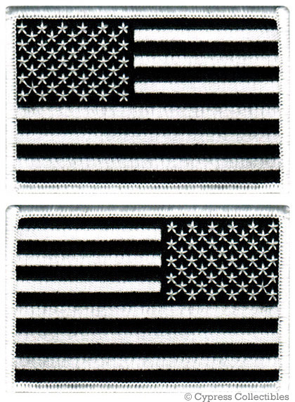 LOT of 2 AMERICAN FLAG EMBROIDERED PATCH iron-on BLACK USA UNITED STATES subdued