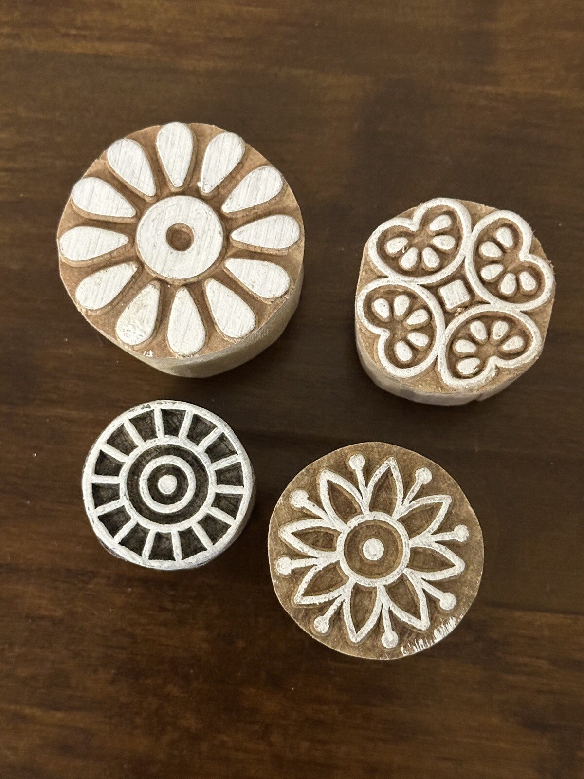 Set of 4 Round Shapes Design Small Printing Block Wooden Stamp New WBSS3