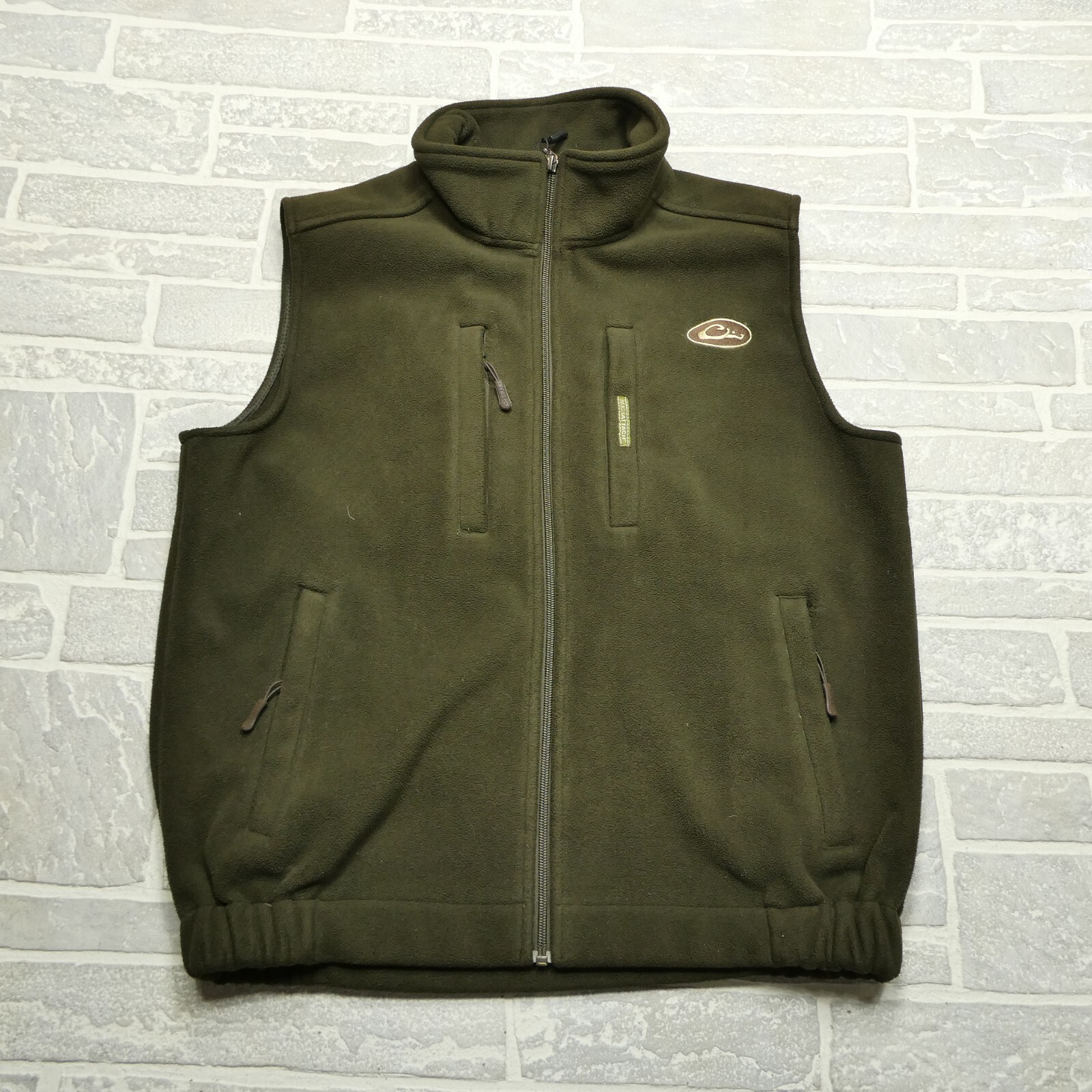 Drake Waterfowl Systems Vest Mens Medium Green Fleece Windbreaker Zip Pockets
