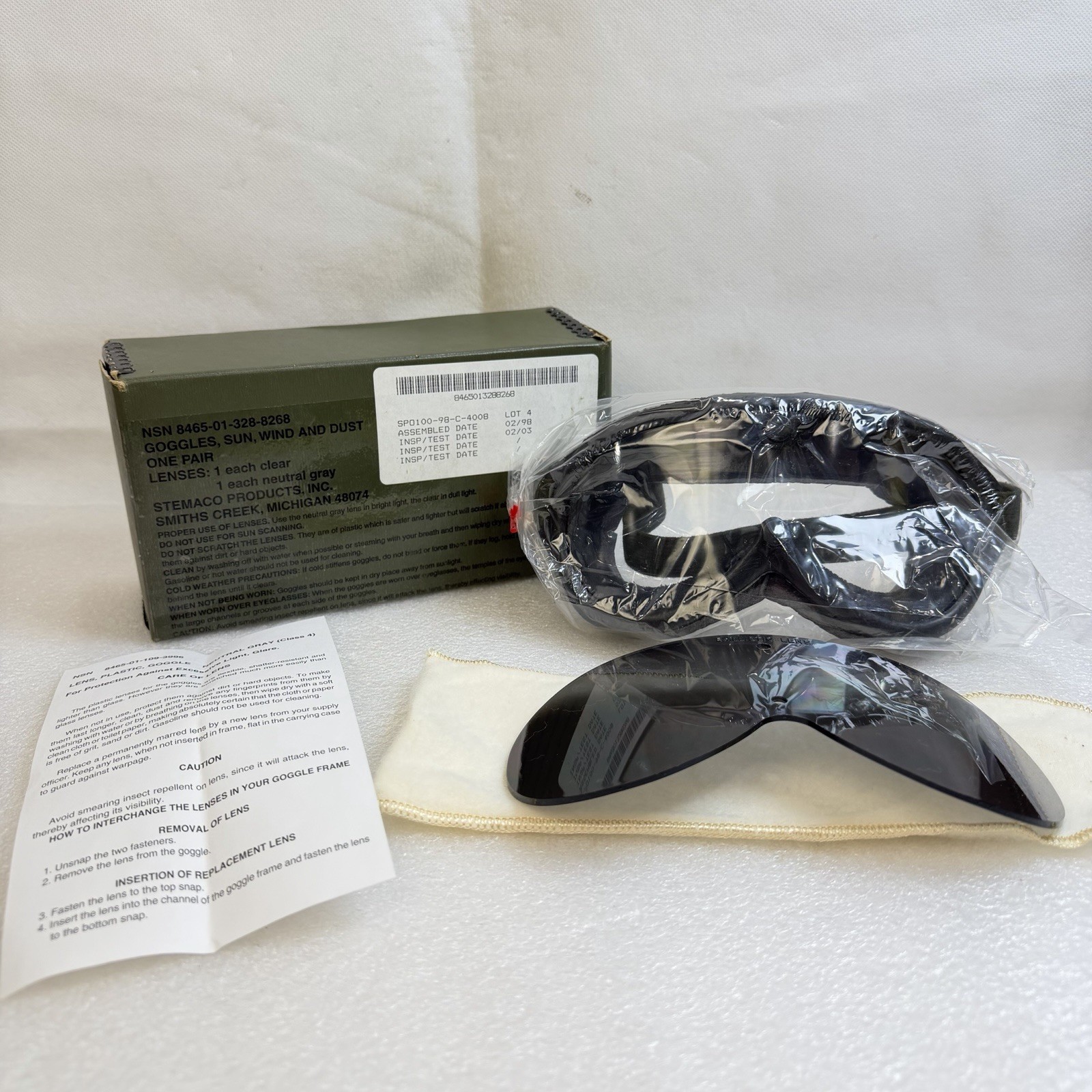 US Military Sun Wind and Dust Goggles Ballistic Lens STEMACO Eye Protection NOS