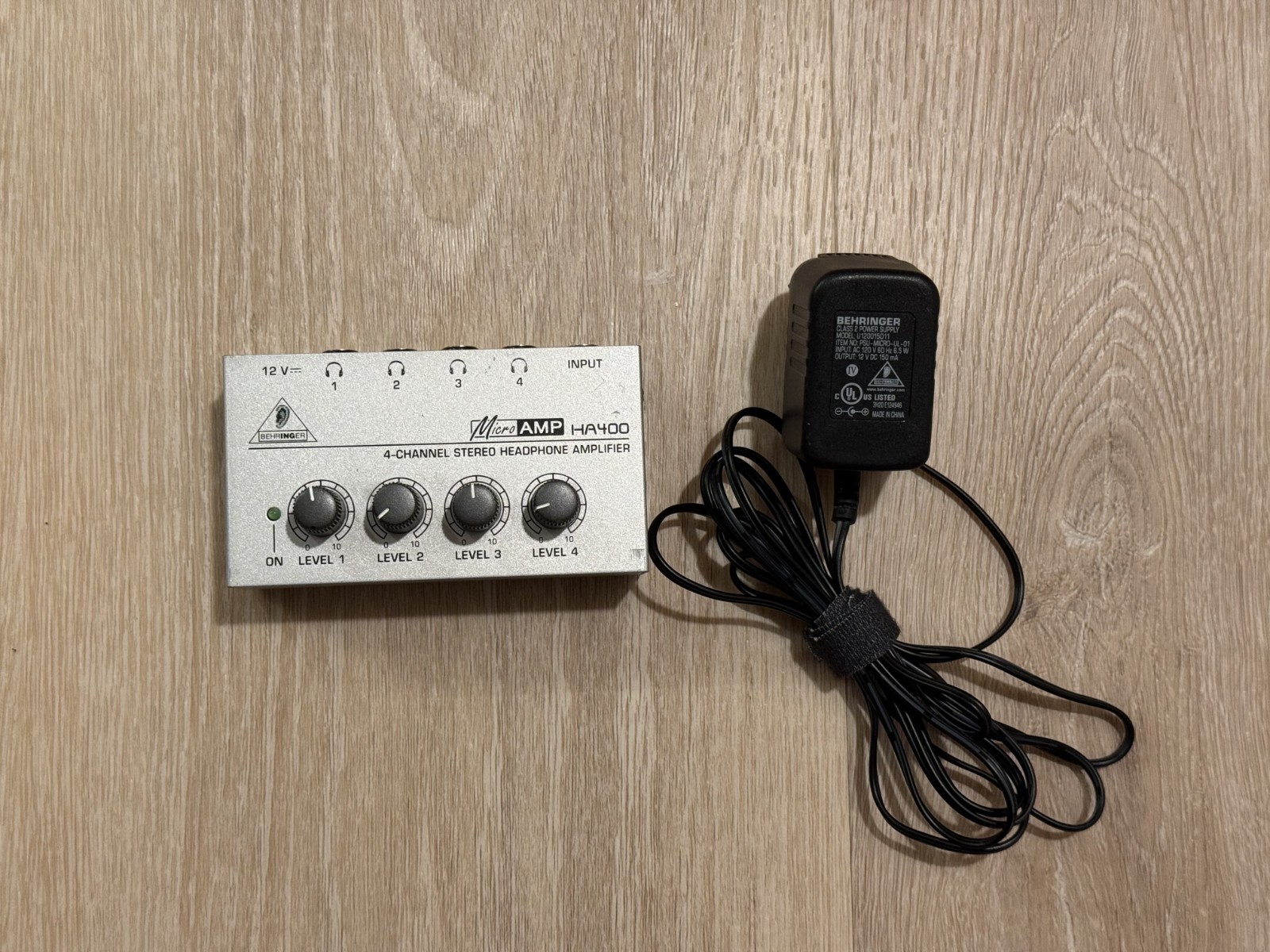 Behringer MicroAMP HA400 4-Channel Headphone Amp w/ 12V Adapter Silver