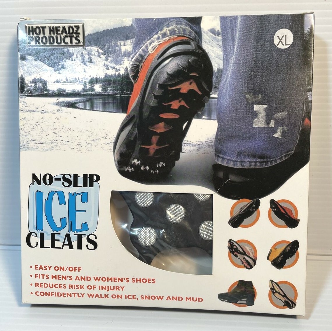 No-Slip Ice Cleats Size XL  By Hot Head Products Easy Fit - NEW IN BOX