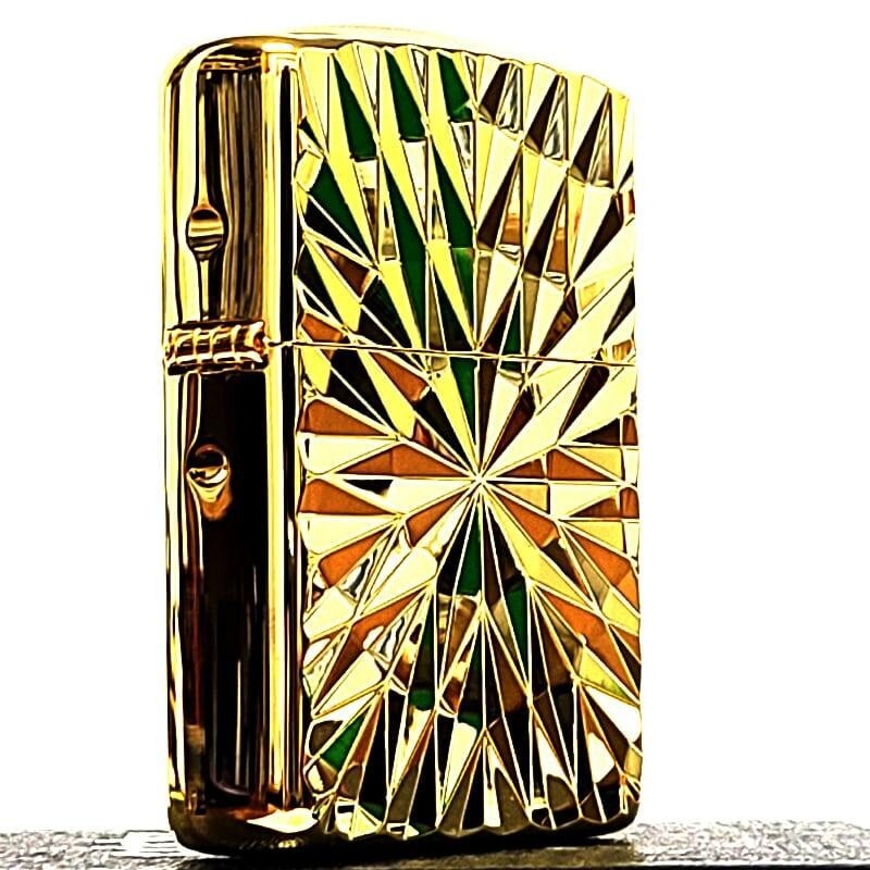 Zippo Armor Diamond Cut Engraving 2 Side Processing Mirror Finish Gold Lighter