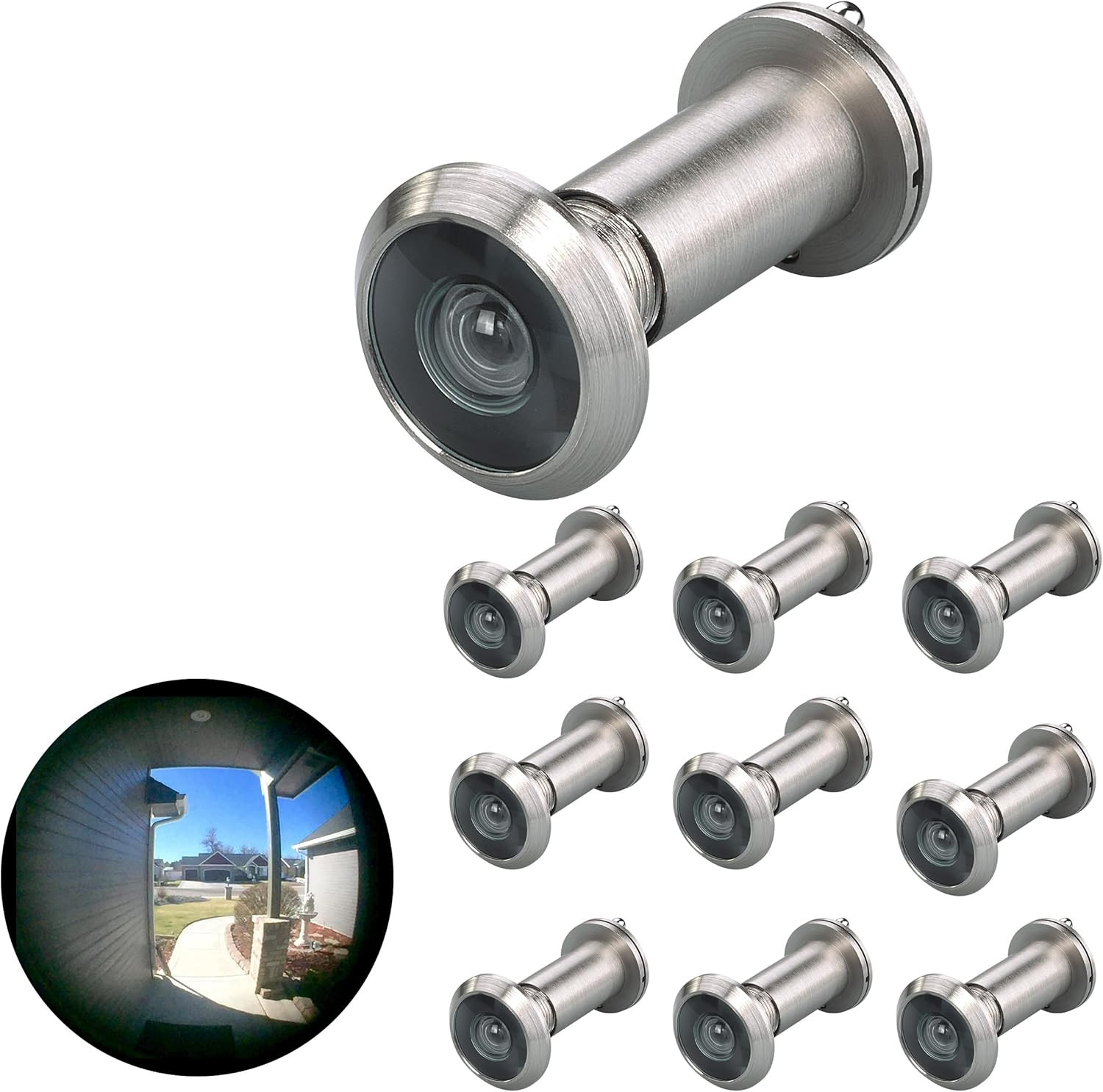 Satin Nickel 220-Degree Door Viewer with Privacy Cover - 10 Sets