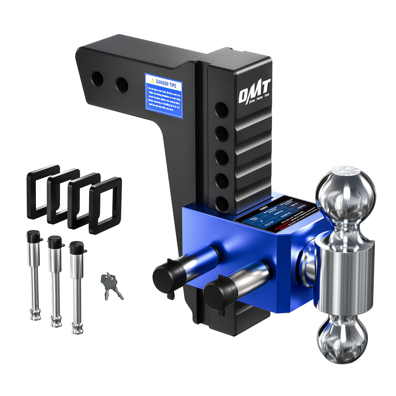 OMT Adjustable Trailer Hitch 2.5" Receiver Dual-Ball Mount 8" Drop Hitch w Lock