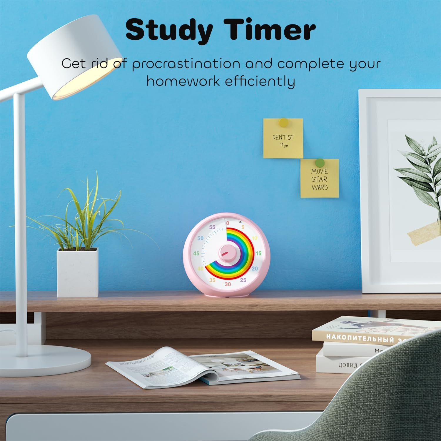 Visual Timer for Kids, 60-Minute Countdown Timer for Classroom Office Kitchen, D