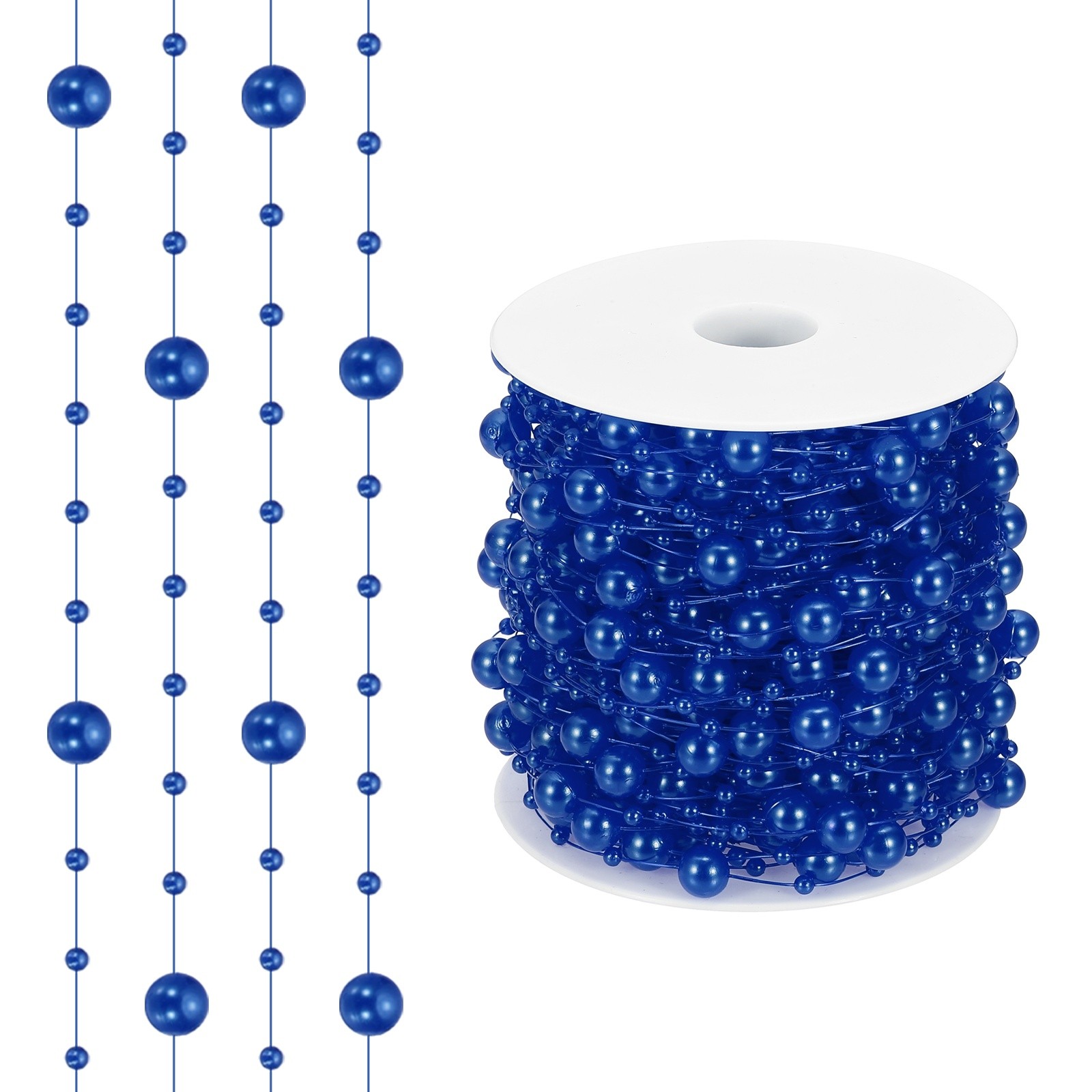 98 Feet Artificial Pearl String, Faux Pearl Beads Vases Filler, Bright Blue