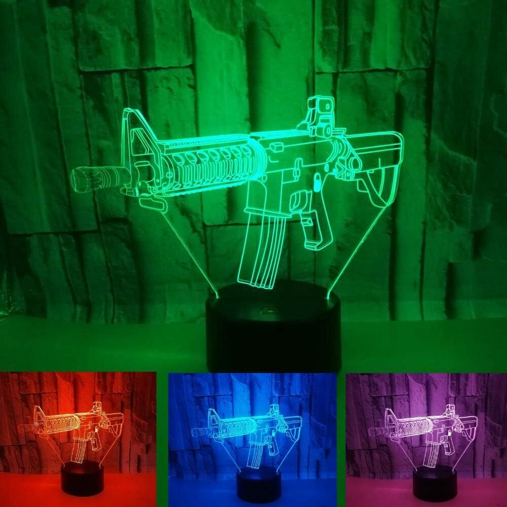 3D Gun Pistole Night Light led Lamp Illusion 7 Color Changing Touch Switch Table
