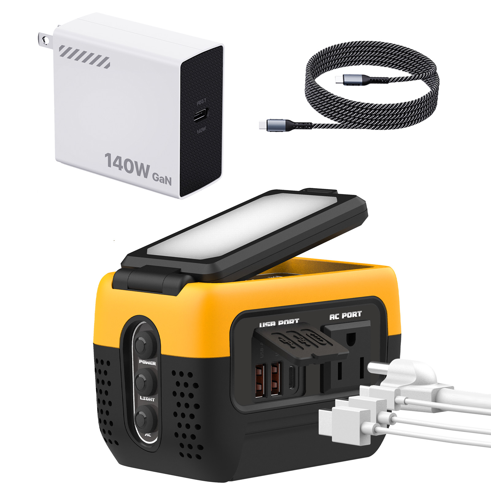 140W PD 3.1 GaN Fast Charger & 240W Pure Sine Wave Power Inverter For Dewalt 20V