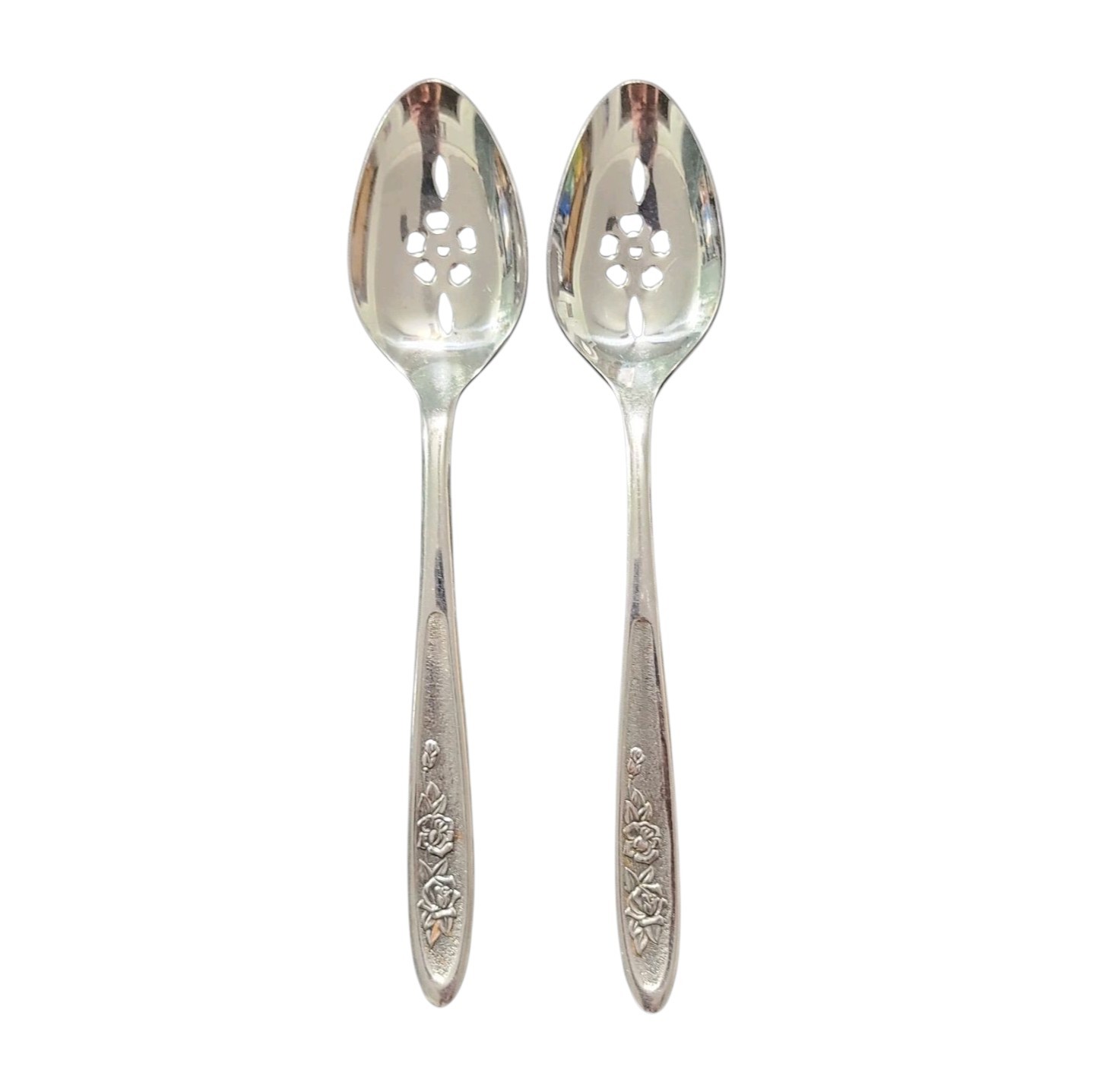 Lot Of 2 EKCO Eterna Country Garden Slotted Serving Spoons Vintage Japan