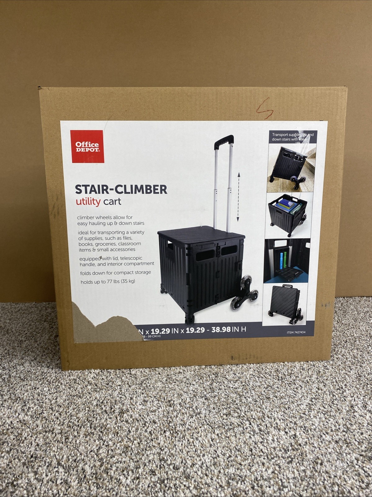 Office Depot Brand Stair Climber Utility Cart With Lid, Item # 7427434 Black