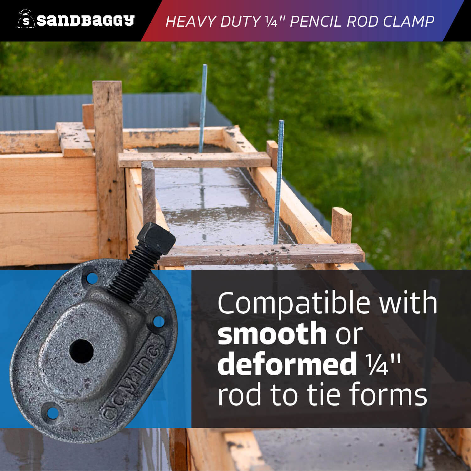 Sandbaggy Heavy Duty 1/4" Pencil Rod Clamp (w/ Bolt)- Concrete Formwork Clamps