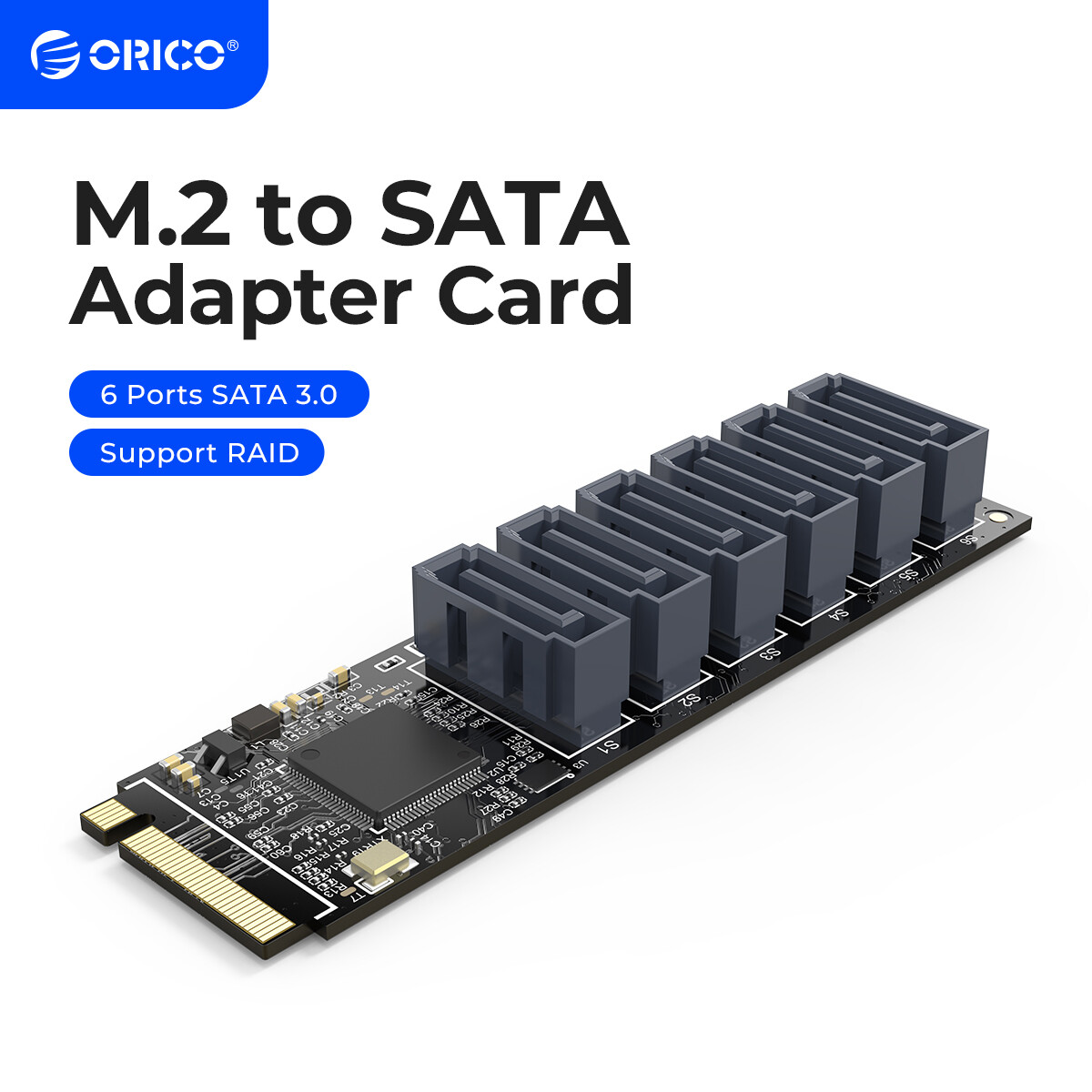 ORICO PCIe Gen3 M.2 M Key to 6 Ports SATA 3.0 Adapter Card 16G Expansion Card