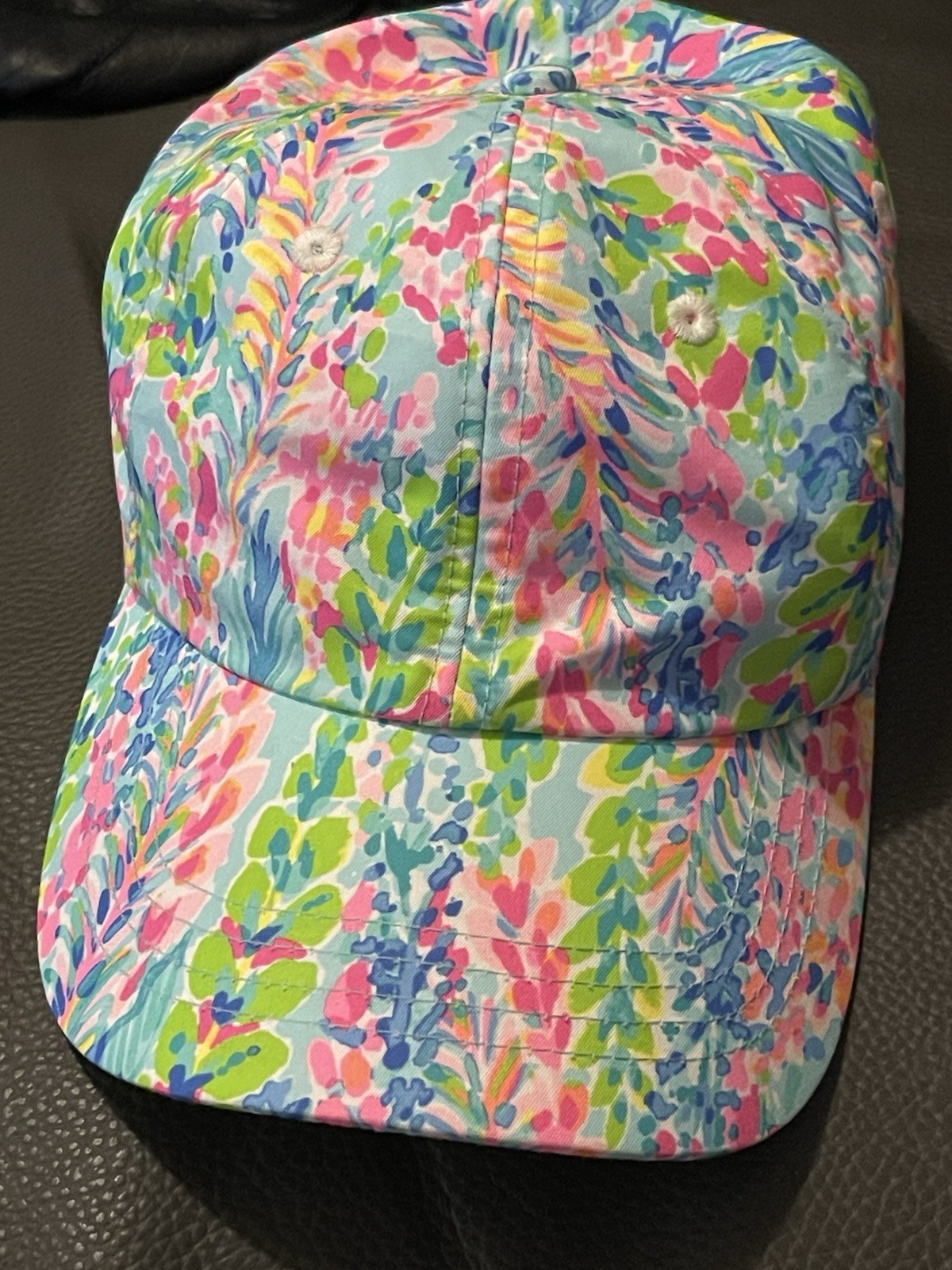 MAKE OFFER LILLY Pulitzer Run Around Pink Aqua  Hat Cap Multi Catch The Wave EXC