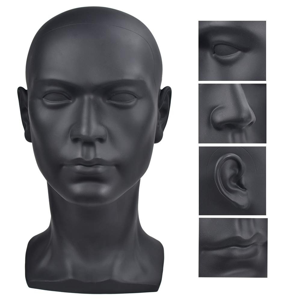 Ba Sha PVC Mannequin Head Black Male Manikin 1 Count (Pack of 1), Matte black