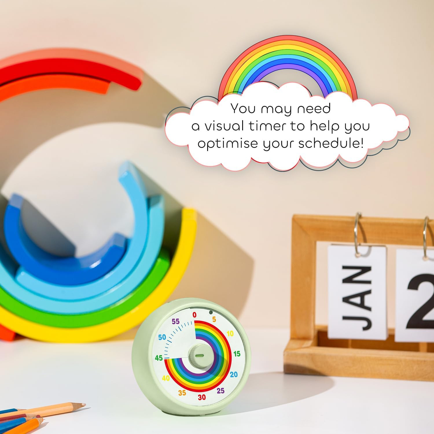 Visual Timer for Kids, 60-Minute Countdown Timer for Classroom Office Kitchen, D