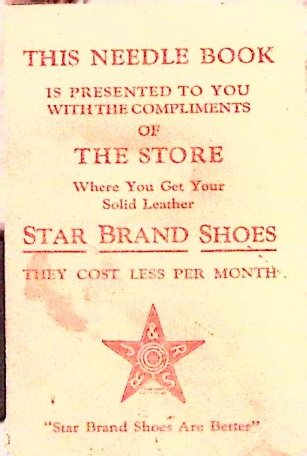 Star Brand Shoes Advertising Needle Book Roberts Johnson & Rand