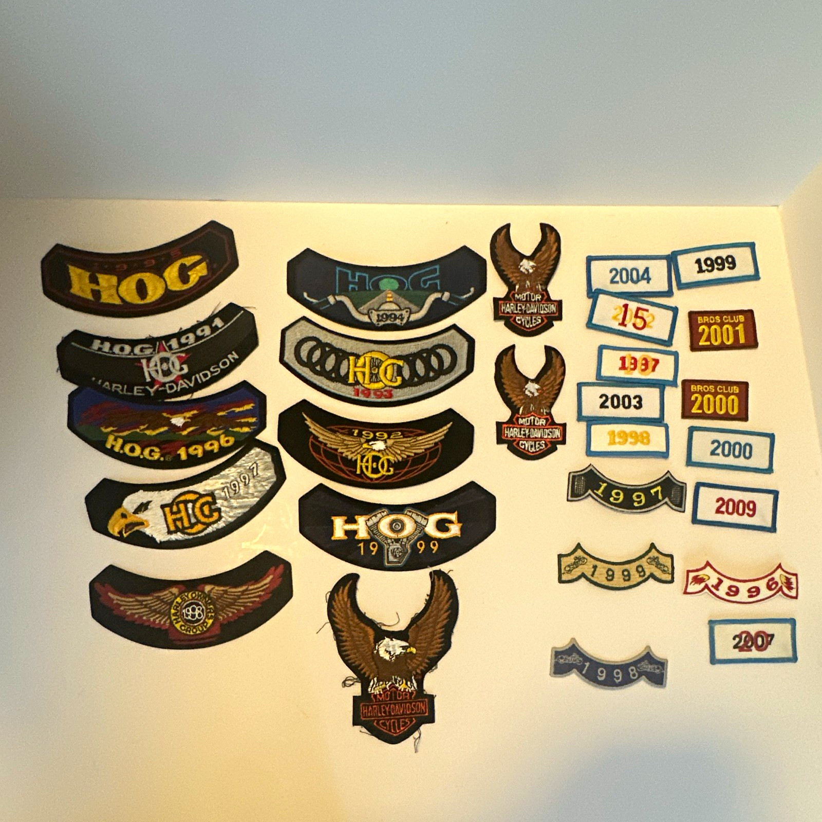 Harley-Davidson H.O.G. Embroidered Patches Lot w/ Eagle & Year Bars 1991-2009
