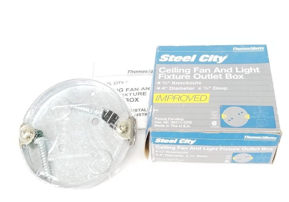 NIB THOMAS & BETTS 56111-CFB STEEL CITY CEILING FAN AND LIGHT FIXTURE OUTLET BOX