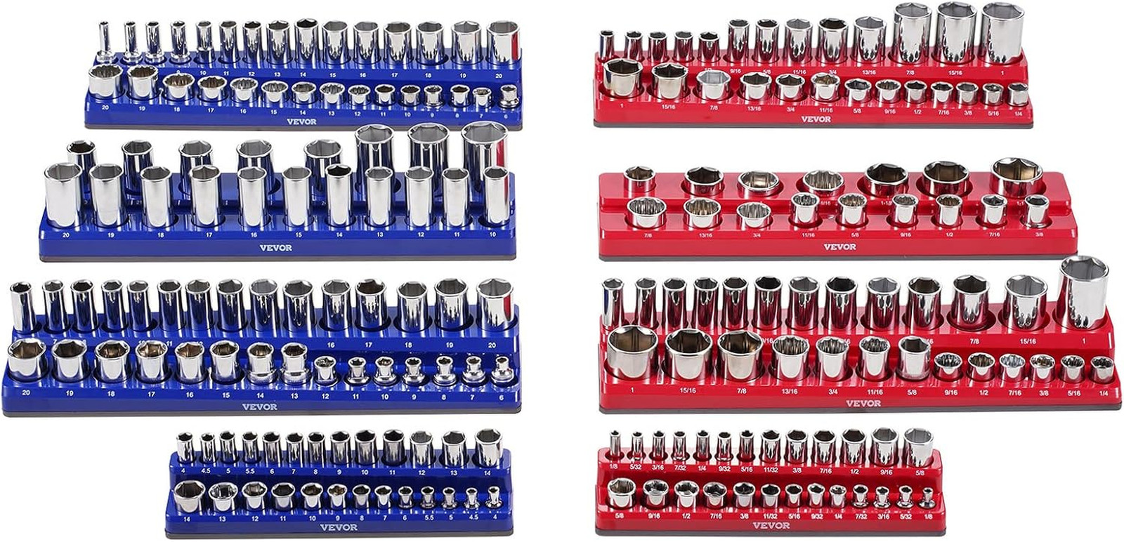 Magnetic Socket Organizer Set, 8PCS Socket Holder, 1/4'', 3/8'' & 1/2'' Metric S