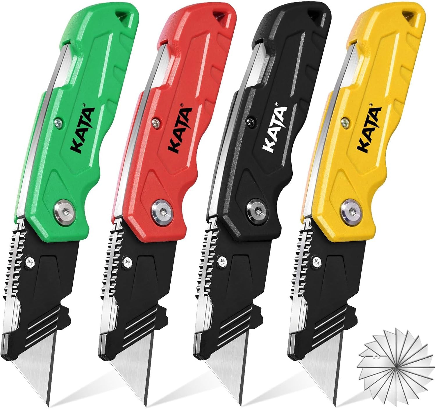 KATA Folding Box Cutter Knives: 4-Pack Heavy Duty Utility Knife Pocket Box Cutte