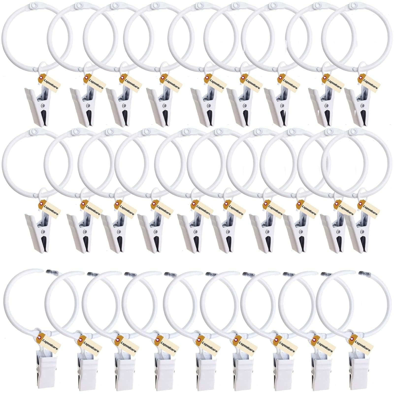 Lsgoodcare 2Inch Metal Curtain Rings with Clips White Openable Drapery Curtai
