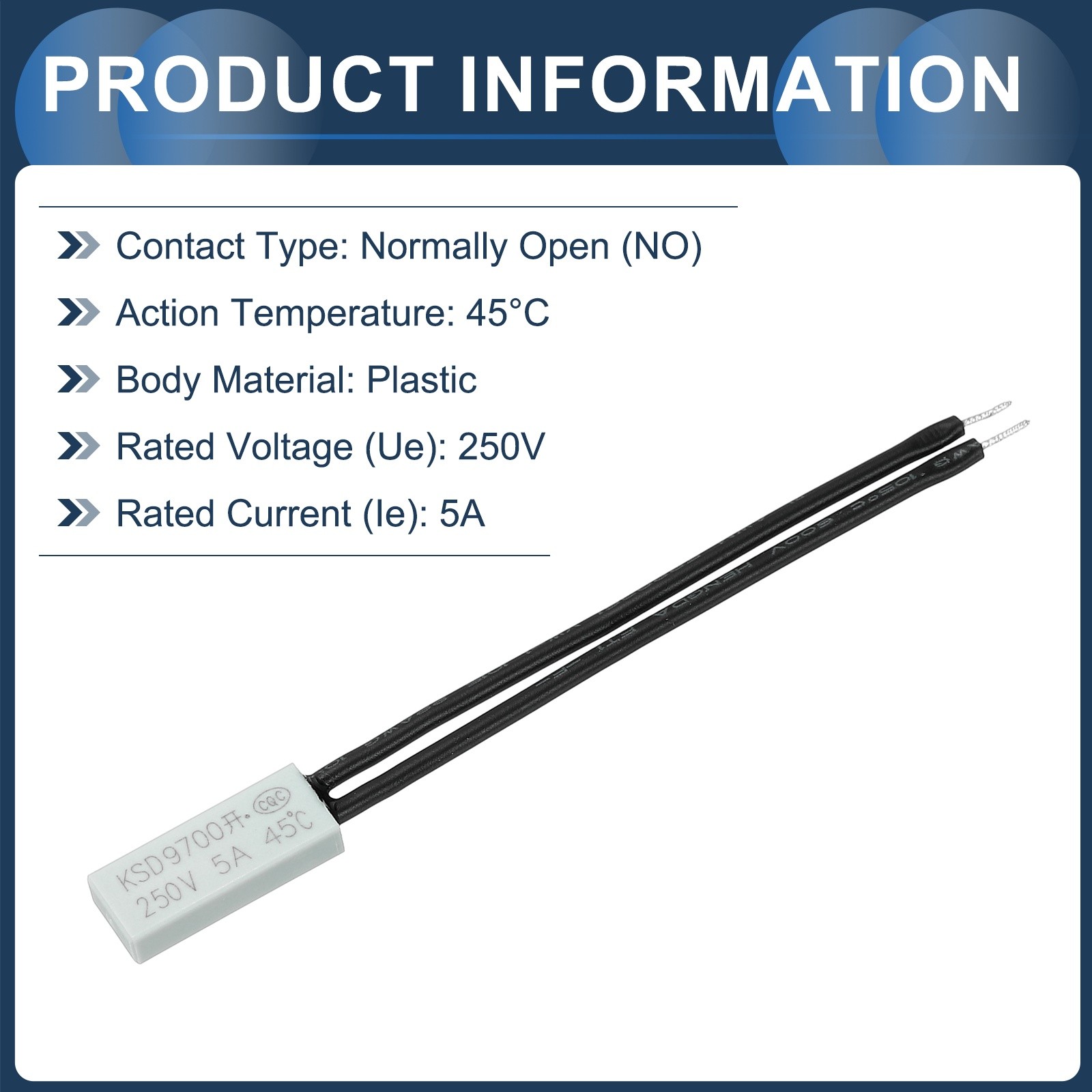 4pcs KSD9700 Thermostat, 45℃ N.O 5A Plastic Temperature Control Switch