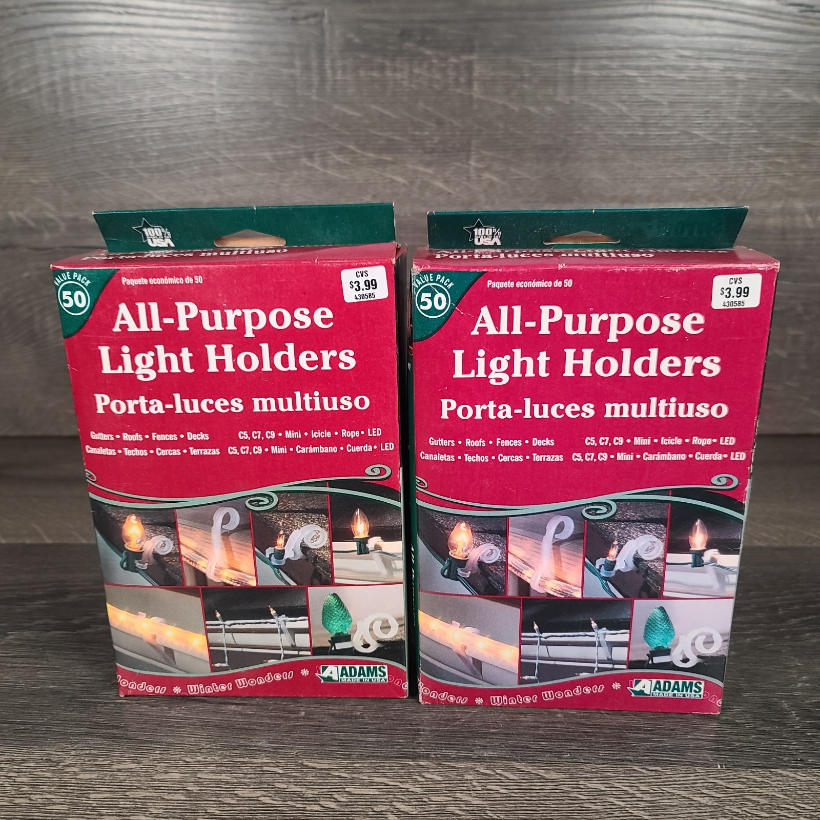 Adam's Lot of 2 Light Holders Clips Outdoor/Indoor 50 All-Purpose Christmas