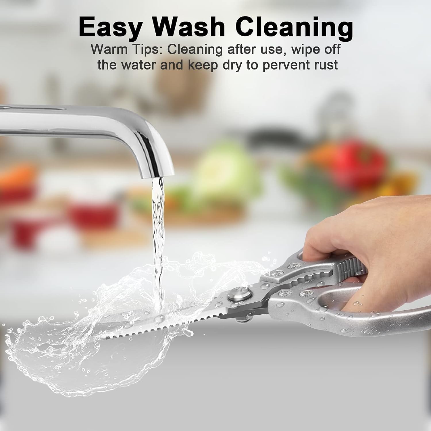 Ergonomic Kitchen Shears - Sharp, Non-Slip, Heavy Duty Stainless Steel Scissors