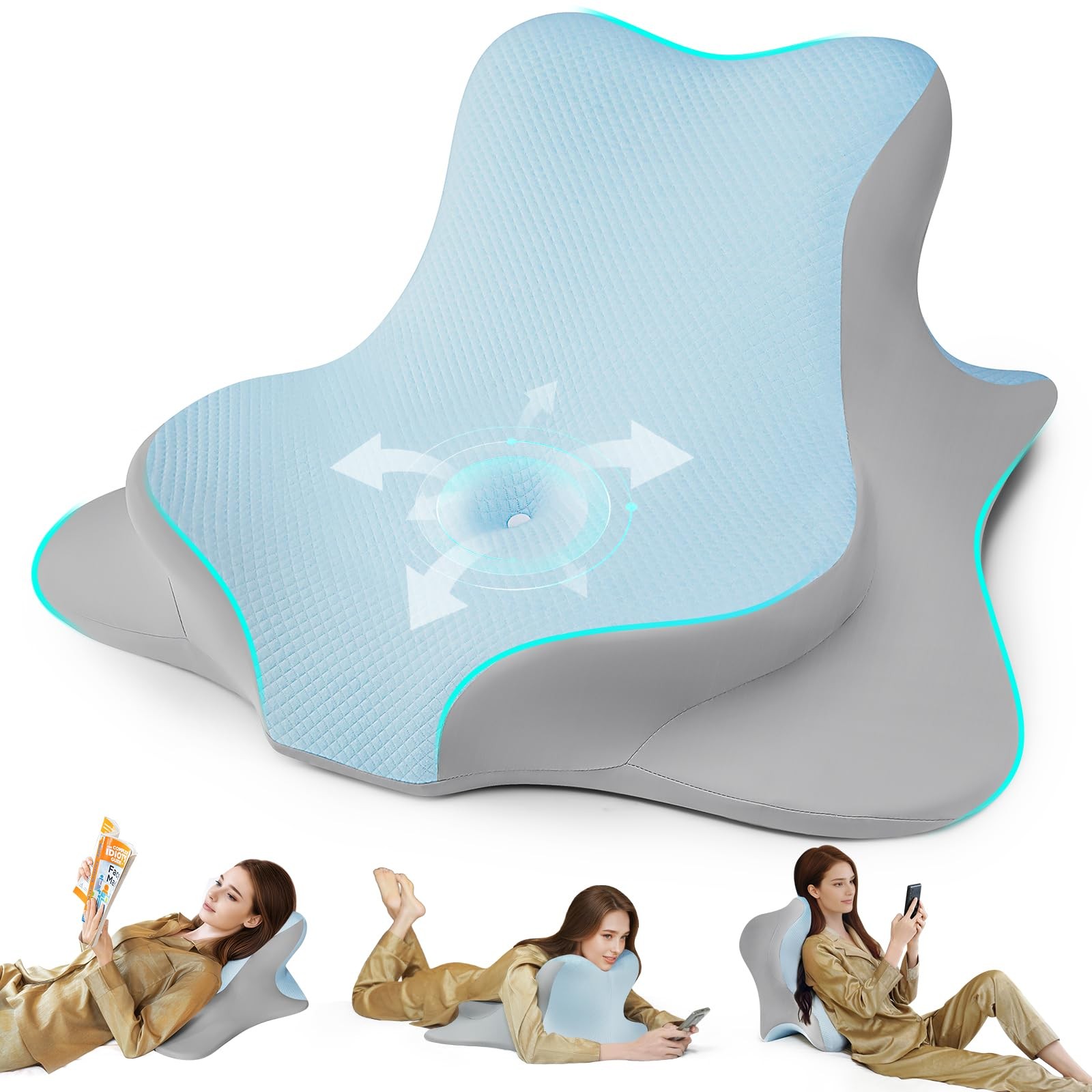 Reading Pillow for Bed, Lying, Leaning and Prone, Ergonomic Memory Foam