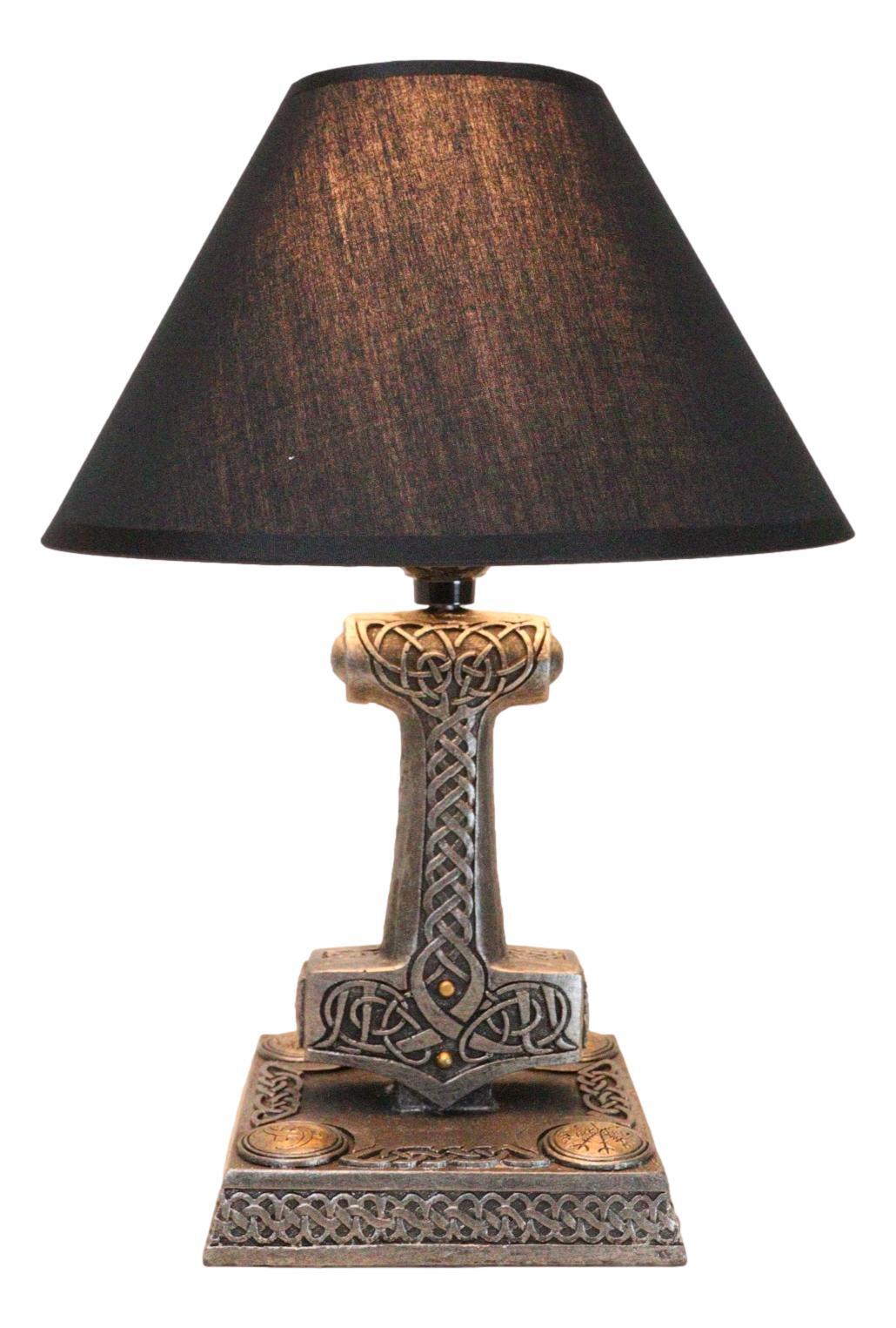 Old Norse God Of Thunder Thor Hammer Mjolnir Sculptural Table Lamp With Shade