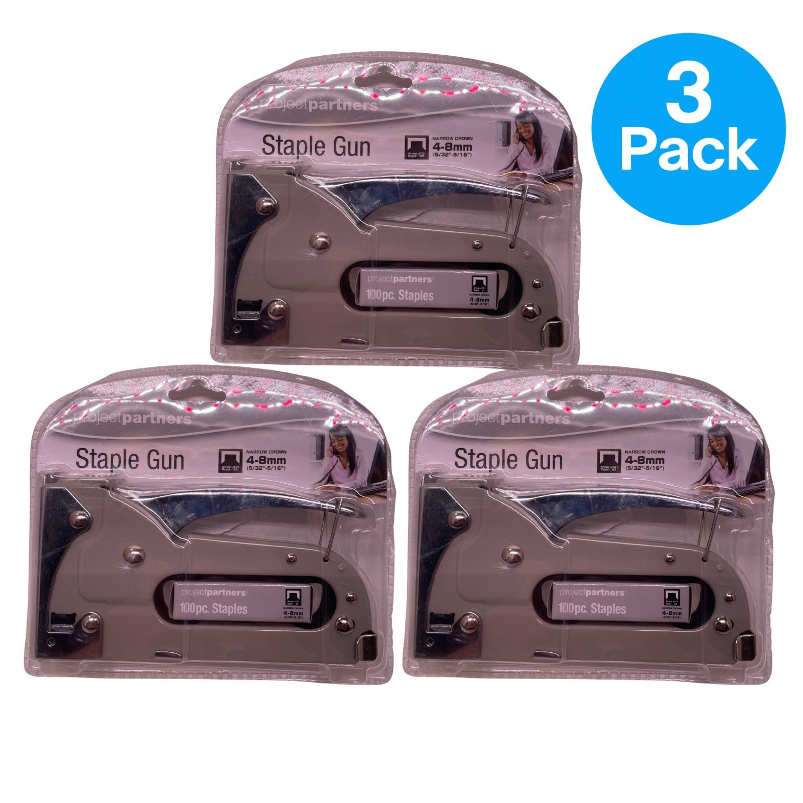 Project Partners Staple Gun 4–8mm + Staples 3 Pack New
