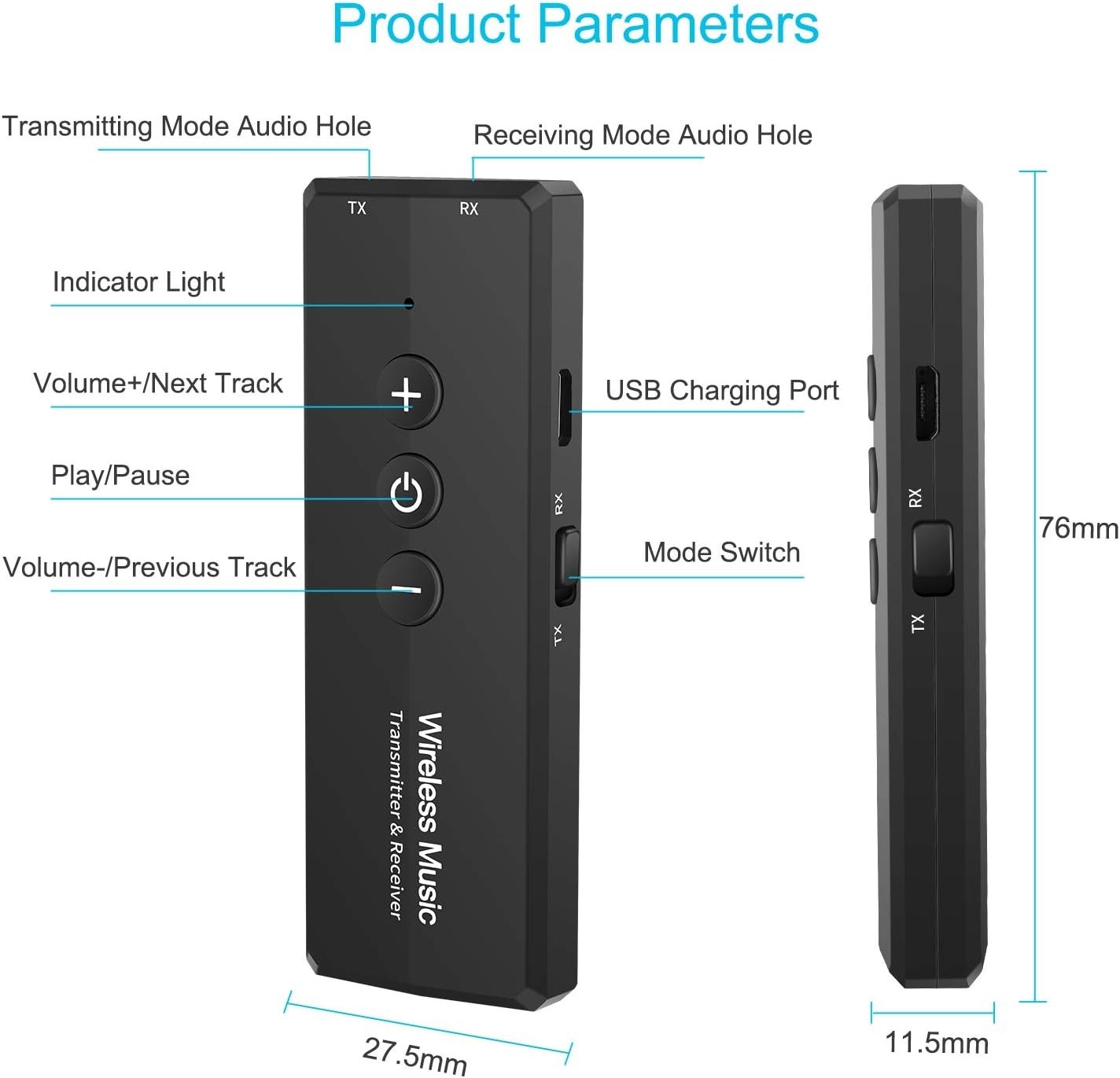 Compact Bluetooth 5.3 Wireless Adapter - 3-in-1 Solution for All Audio Devices
