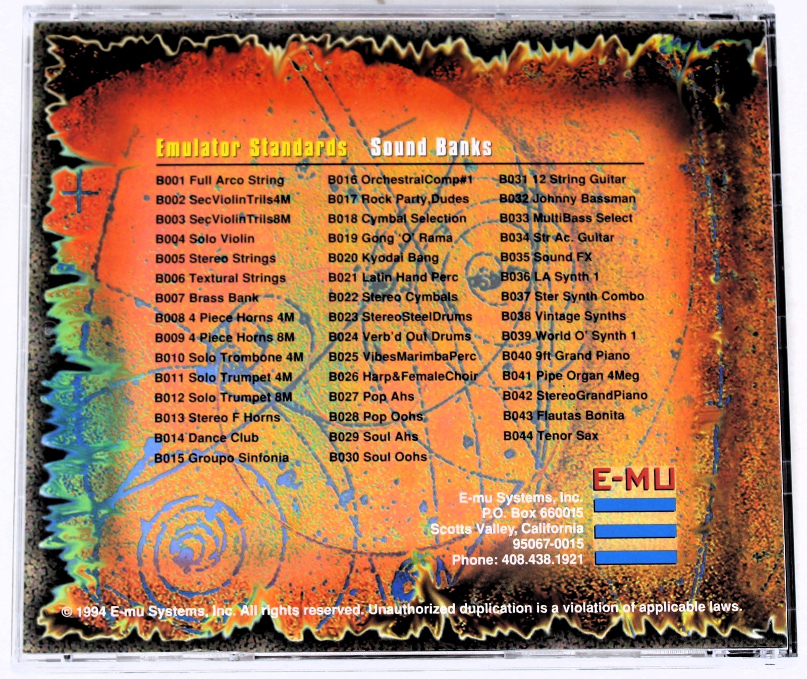E-MU Systems Sound Library Volume 1 Emulator Standards Sample Sampling CD