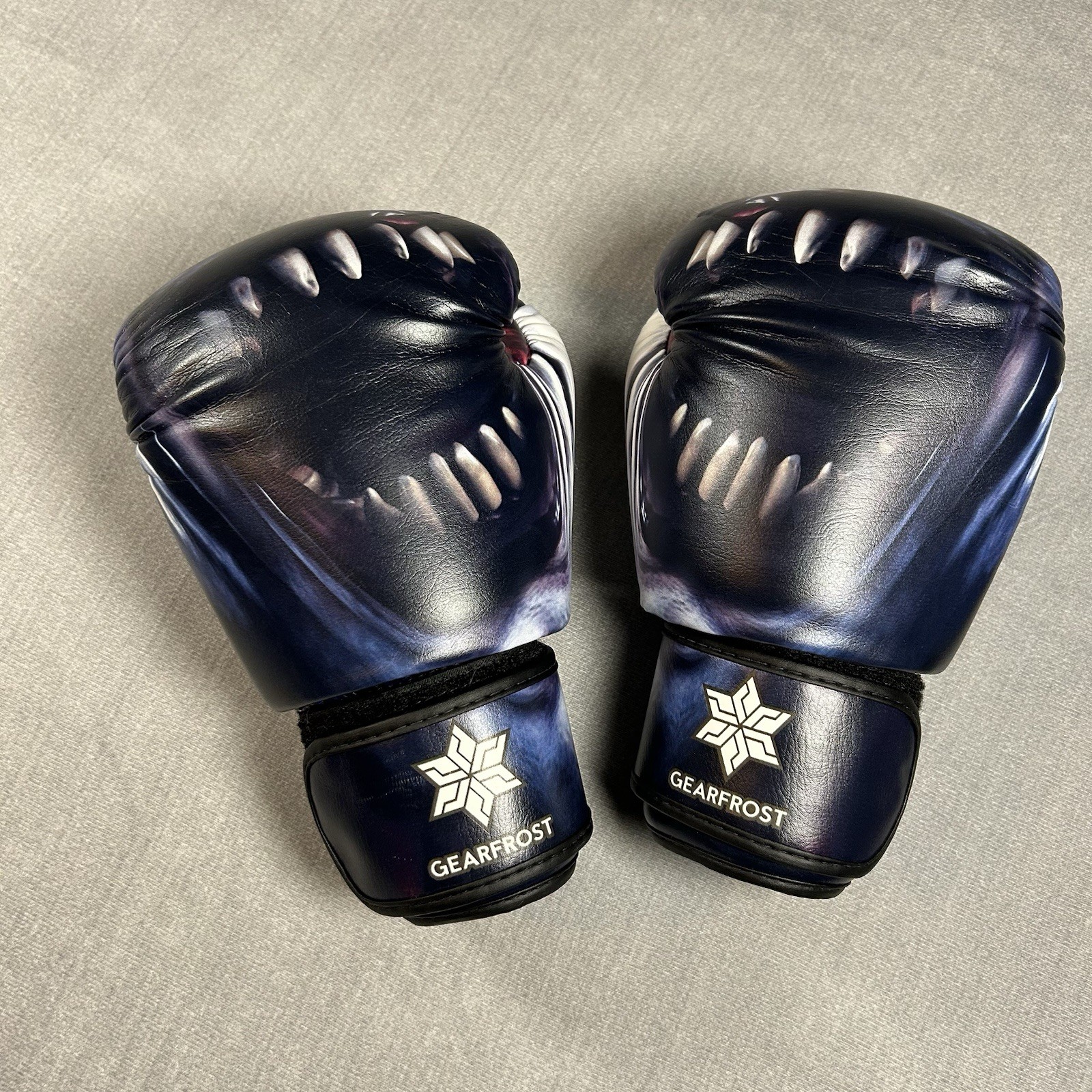 Gearfrost Shark Mouth Boxing Gloves Navy Blue White Teeth Graphic Training MMA