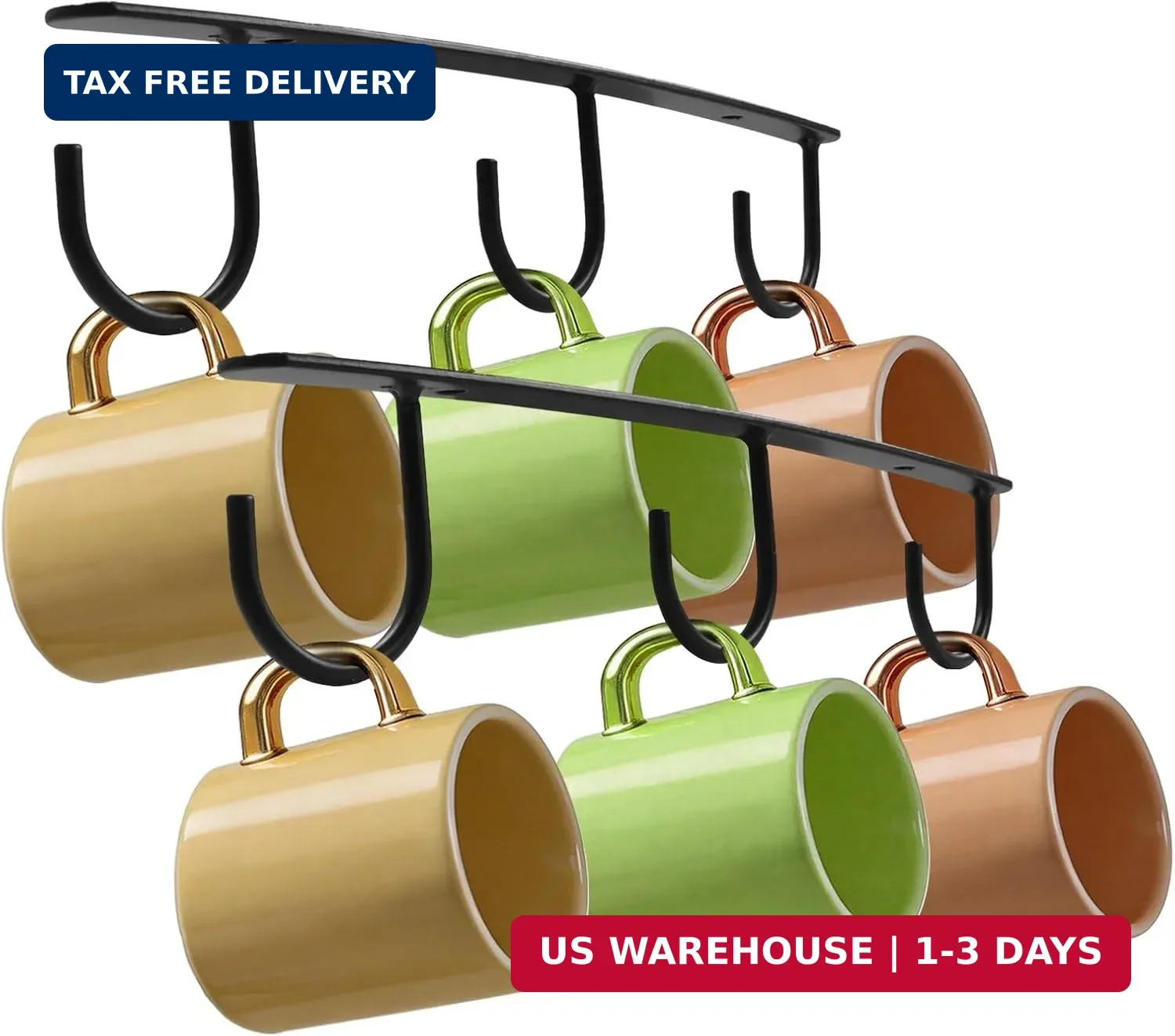 Mug Hooks, 3 Pack, Black, Style1 | Screw Mounting, Coffee Mug Rack Under Cabinet