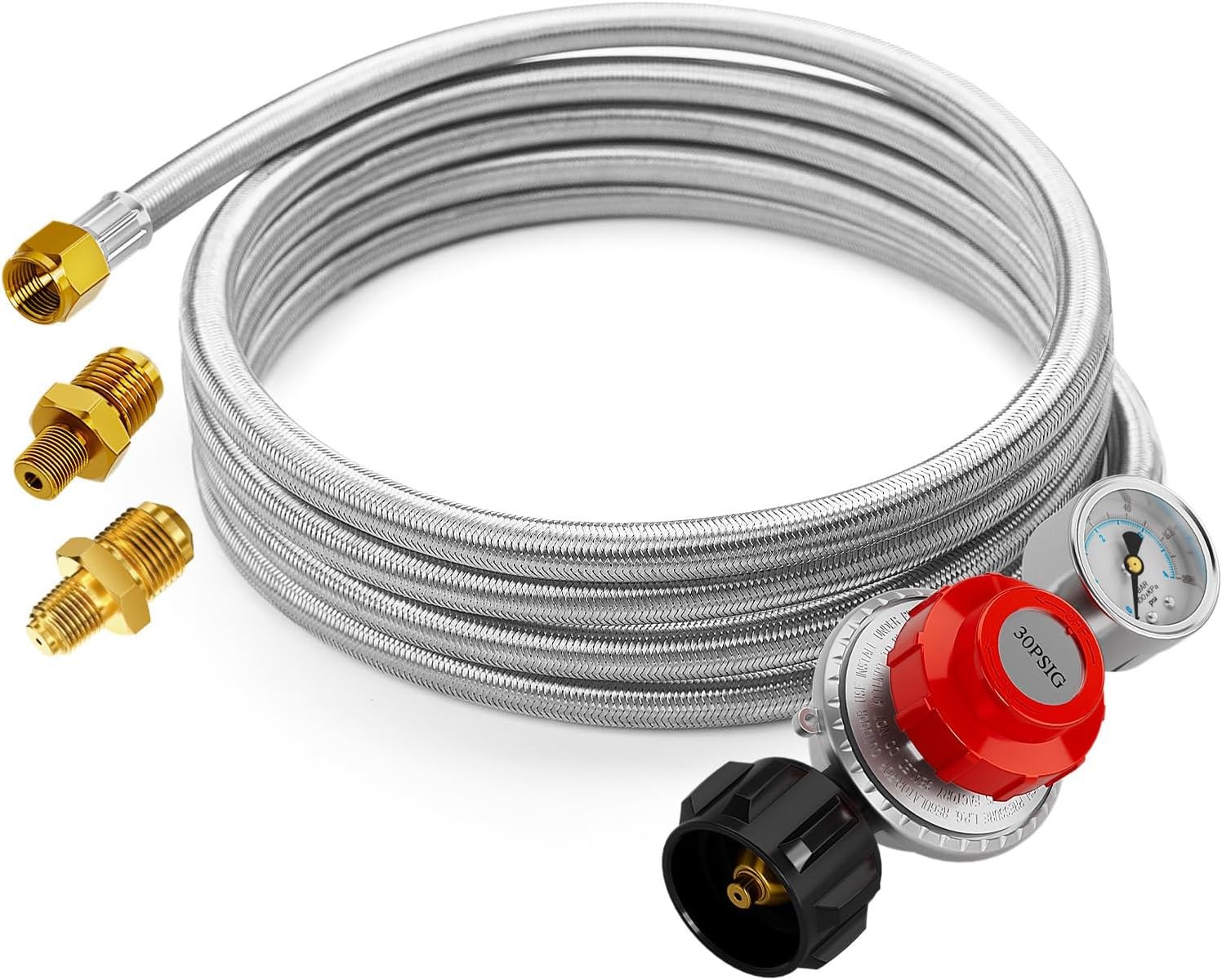 CALPOSE 15FT High Pressure Propane Regulator Hose with Gauge, 0~30PSI Adjustable