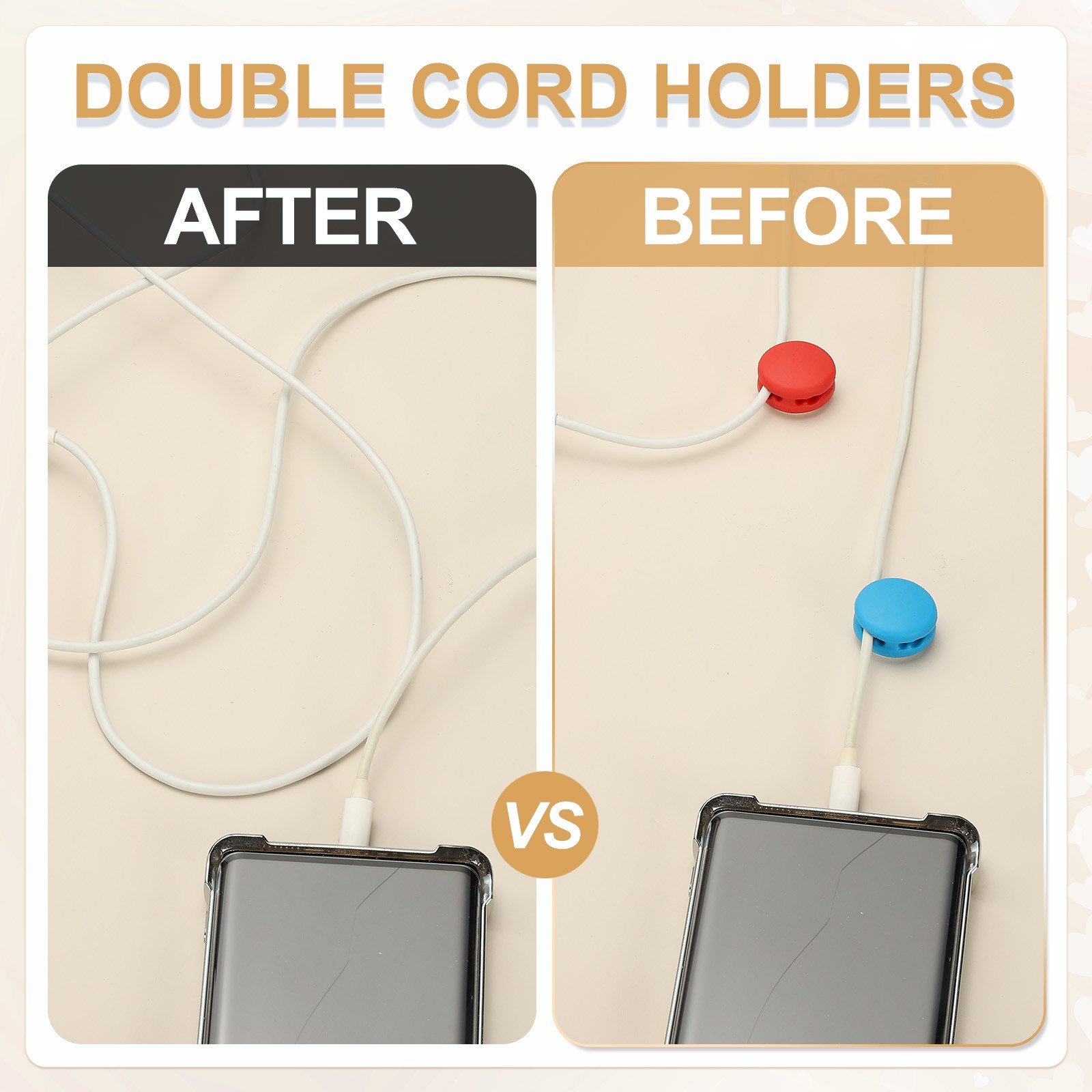9 Pcs Double Cord Holders, Mini Cable Clips Wire Desk Organizer, Red