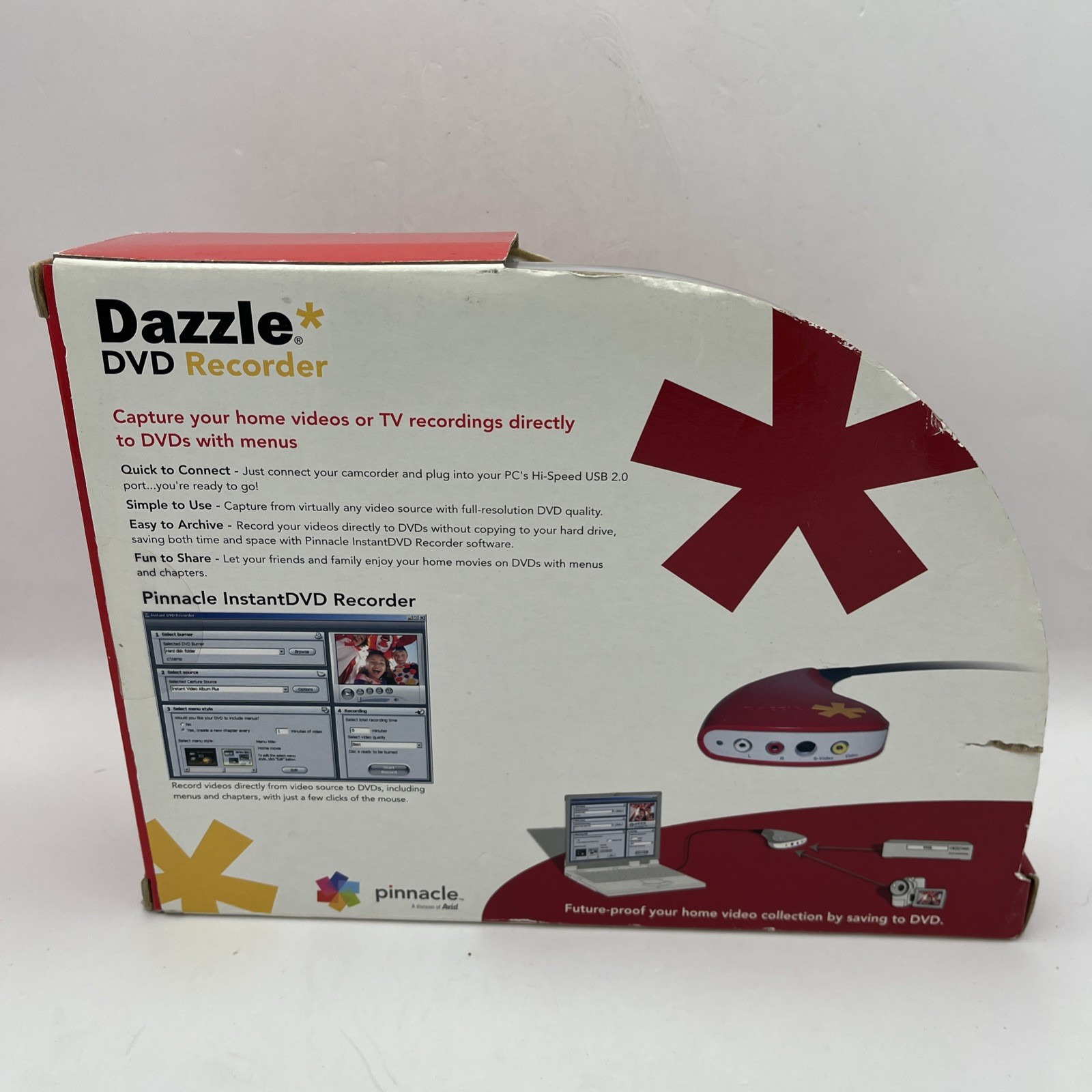 Pinnacle Dazzle DVD Recorder Video Capture Device PC USB Open Box