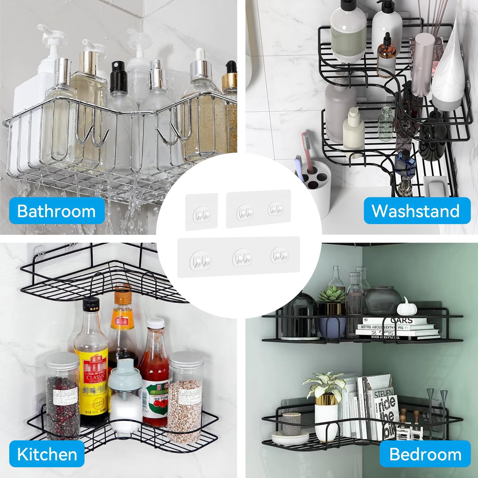 GETRIC 6 Pack Shower Caddy Adhesive Replacement, Shelves Transparent