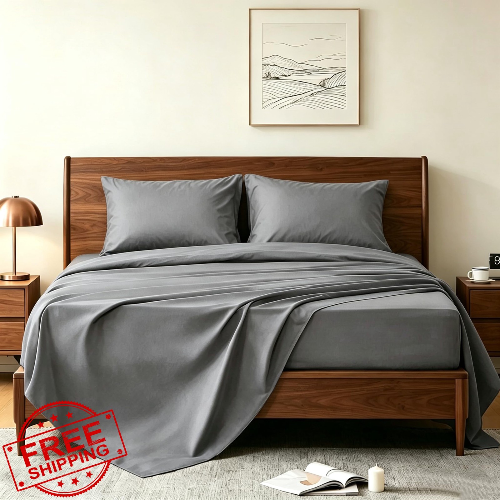 USXIBEI Twin Sheet Set Dark Grey