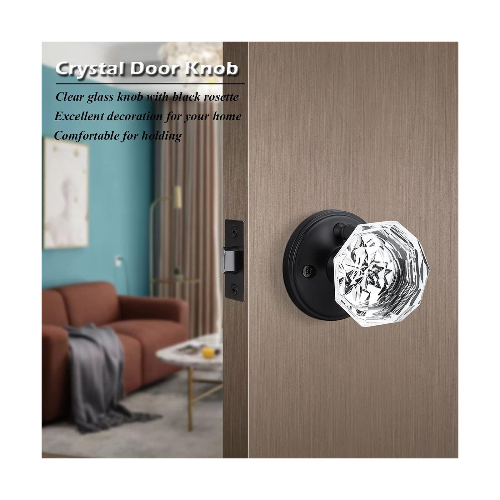 Gobrico Glass Door Knobs in Black 5 Pack Octagonal Diamond Privacy Doorknobs ...