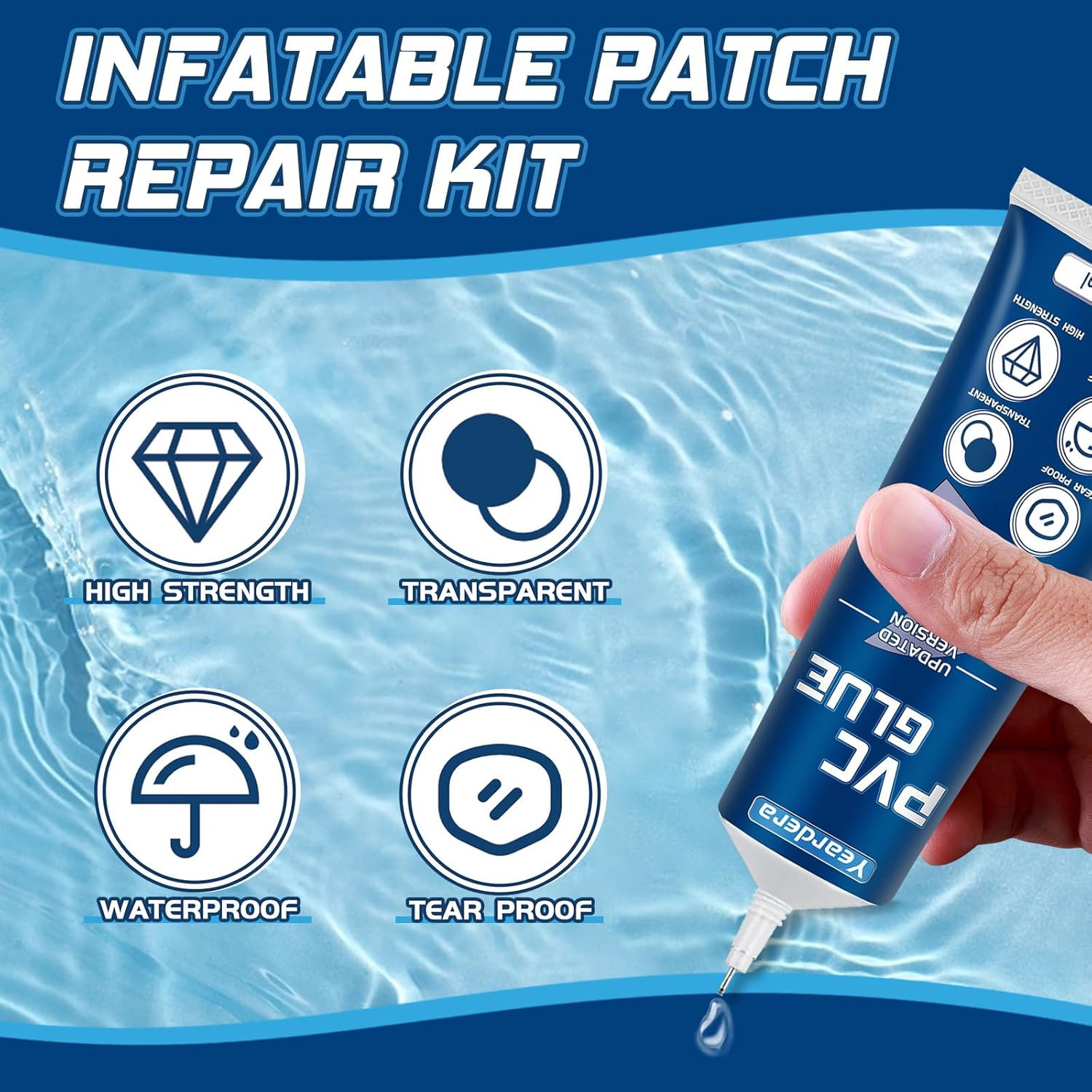 Air Mattress Patch Kit, Waterproof Vinyl Repair Kit, High Strength PVC Adhesive