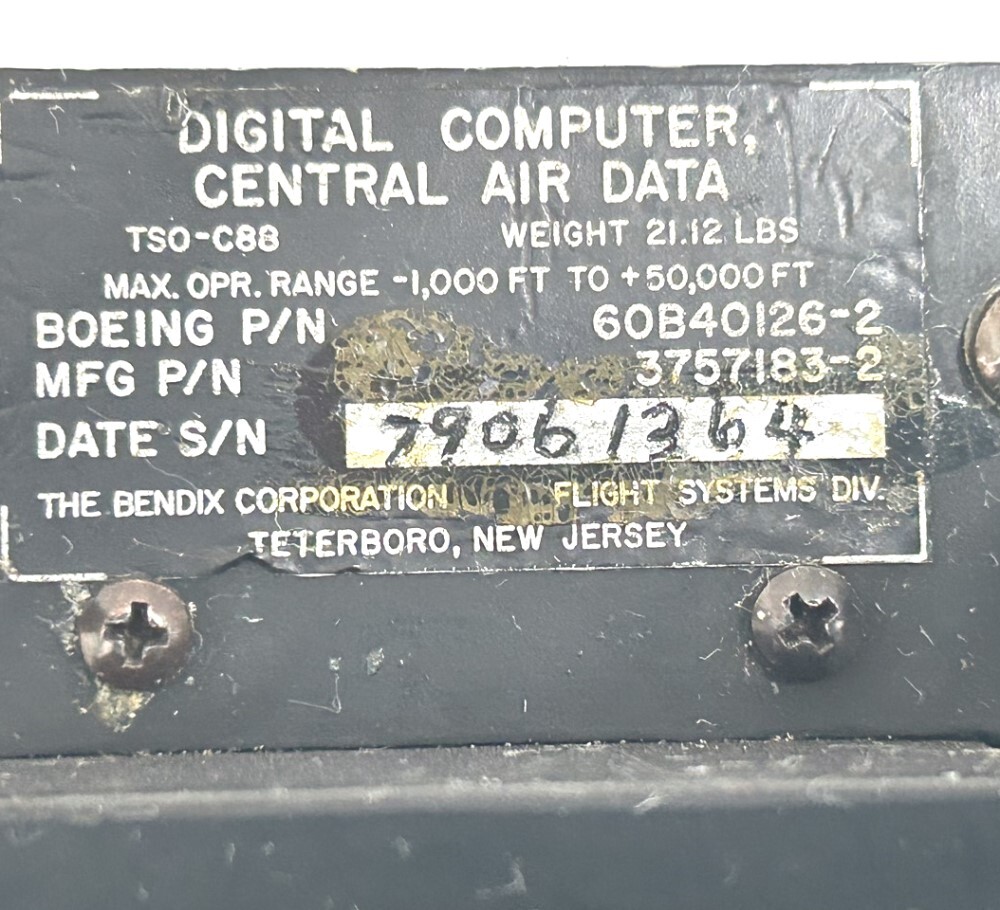 Bendix Aircraft Digital Central Air Data Digital Computer P/N 3757183-2