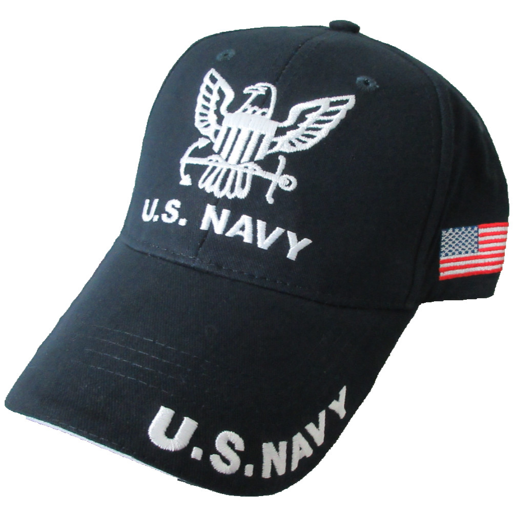 NEW U.S. Navy with U.S. Flag on side Baseball cap hat. Navy Blue.