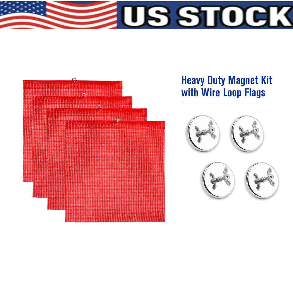 4x Trucks Oversize Load Red Safety Flags with Heavy Duty Magnets Kit for Trailer