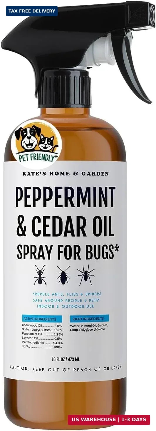 Kate's Home & Garden Peppermint Oil Spray for Bugs, Ants, Insects, Spiders, Roac