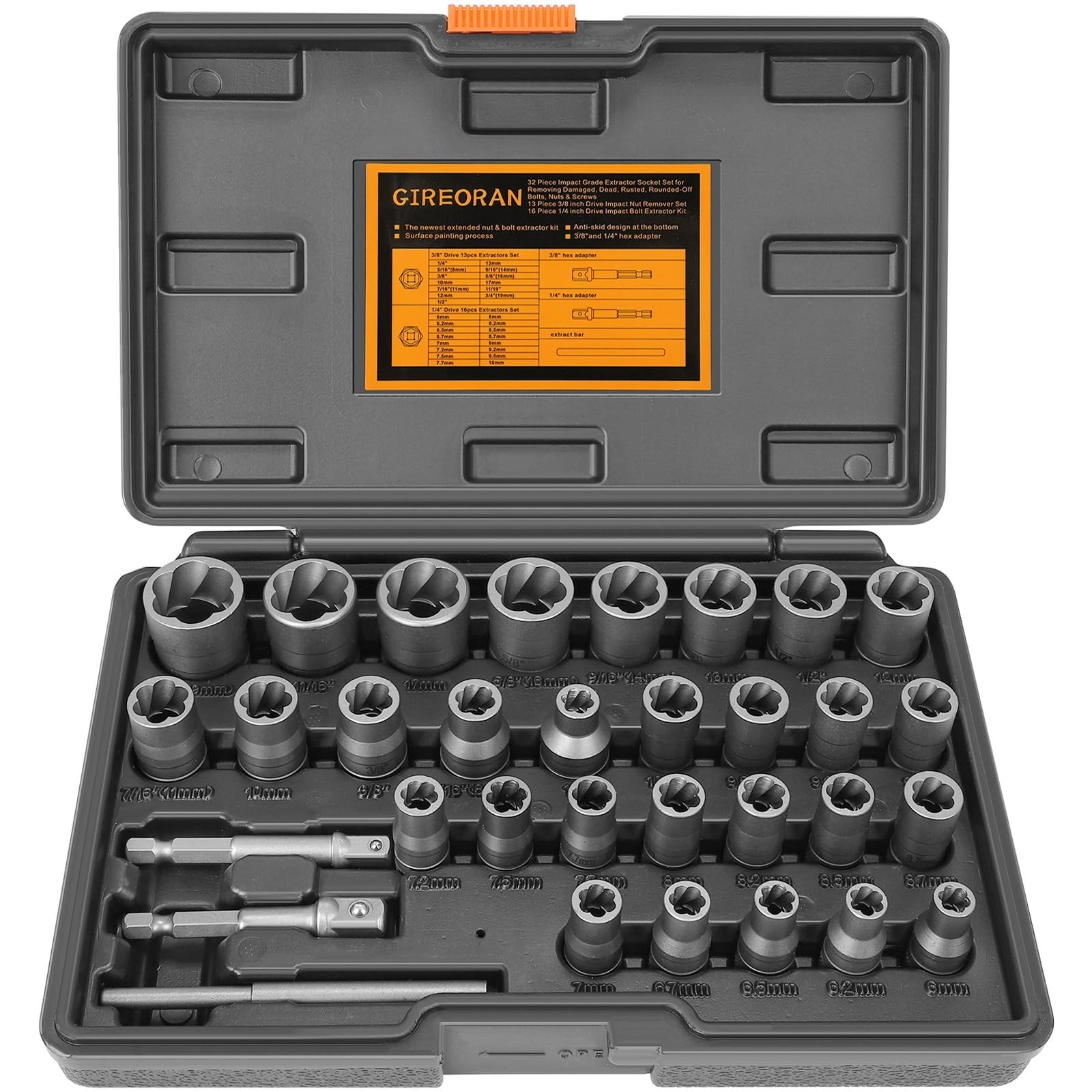 Upgrade Bolt Extractor Kit, 32 Piece Stripped Bolt Extractor Socket Set, Roun...